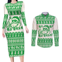 Green Mele Kalikimaka Hawaii Couples Matching Long Sleeve Bodycon Dress and Long Sleeve Button Shirt Funny Ho Ho Ho Santa Shaka LT14 Green - Polynesian Pride