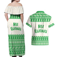 Green Mele Kalikimaka Hawaii Couples Matching Off Shoulder Maxi Dress and Hawaiian Shirt Funny Ho Ho Ho Santa Shaka LT14 - Polynesian Pride