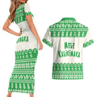 Green Mele Kalikimaka Hawaii Couples Matching Short Sleeve Bodycon Dress and Hawaiian Shirt Funny Ho Ho Ho Santa Shaka LT14 - Polynesian Pride