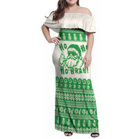 Green Mele Kalikimaka Hawaii Family Matching Off Shoulder Maxi Dress and Hawaiian Shirt Funny Ho Ho Ho Santa Shaka LT14 Mom's Dress Green - Polynesian Pride