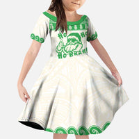 Green Mele Kalikimaka Hawaii Family Matching Off Shoulder Short Dress and Hawaiian Shirt Funny Ho Ho Ho Santa Shaka LT14 Daughter's Dress Green - Polynesian Pride