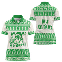 Green Mele Kalikimaka Hawaii Women Polo Shirt Funny Ho Ho Ho Santa Shaka - Polynesian Pride