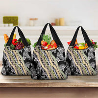 Black Palaka Hawaii Leis Grocery Bag Hawaiian-plaid Elegant Tropical Vibes LT14 3-pack One Size Black - Polynesian Pride