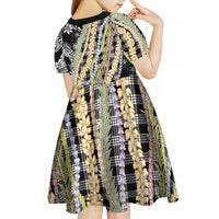 Black Palaka Hawaii Leis Kid Short Sleeve Dress Hawaiian-plaid Elegant Tropical Vibes - Polynesian Pride
