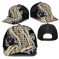 Black Palaka Hawaii Leis Mesh Trucker Cap Hawaiian-plaid Elegant Tropical Vibes - Polynesian Pride