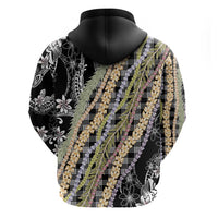 Black Palaka Hawaii Leis Zip Hoodie Hawaiian-plaid Elegant Tropical Vibes LT14 - Polynesian Pride