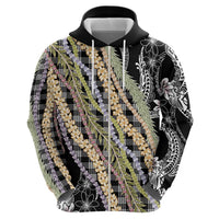 Black Palaka Hawaii Leis Zip Hoodie Hawaiian-plaid Elegant Tropical Vibes LT14 - Polynesian Pride