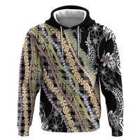 Black Palaka Hawaii Leis Zip Hoodie Hawaiian-plaid Elegant Tropical Vibes LT14 Pullover Hoodie Black - Polynesian Pride