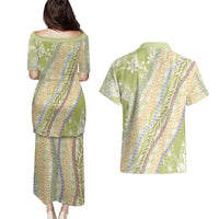 Green Palaka Hawaii Leis Couples Matching Puletasi and Hawaiian Shirt Hawaiian-plaid Elegant Tropical Vibes - Polynesian Pride