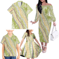 Green Palaka Hawaii Leis Family Matching Off The Shoulder Long Sleeve Dress and Hawaiian Shirt Hawaiian-plaid Elegant Tropical Vibes LT14 - Polynesian Pride