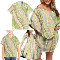 Green Palaka Hawaii Leis Family Matching Off Shoulder Short Dress and Hawaiian Shirt Hawaiian-plaid Elegant Tropical Vibes LT14 - Polynesian Pride