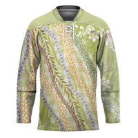 Green Palaka Hawaii Leis Hockey Jersey Hawaiian-plaid Elegant Tropical Vibes - Polynesian Pride