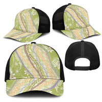 Green Palaka Hawaii Leis Mesh Trucker Cap Hawaiian-plaid Elegant Tropical Vibes - Polynesian Pride