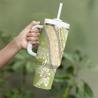 Green Palaka Hawaii Leis Tumbler With Handle Hawaiian-plaid Elegant Tropical Vibes LT14 - Polynesian Pride