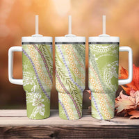 Green Palaka Hawaii Leis Tumbler With Handle Hawaiian-plaid Elegant Tropical Vibes LT14 - Polynesian Pride