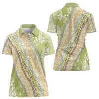 Green Palaka Hawaii Leis Women Polo Shirt Hawaiian-plaid Elegant Tropical Vibes - Polynesian Pride
