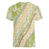 Green Palaka Hawaii Leis Women V-Neck T-Shirt Hawaiian-plaid Elegant Tropical Vibes - Polynesian Pride