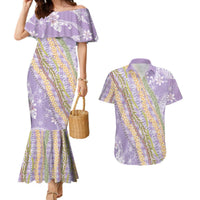 Purple Palaka Hawaii Leis Couples Matching Mermaid Dress and Hawaiian Shirt Hawaiian-plaid Elegant Tropical Vibes LT14 Purple - Polynesian Pride