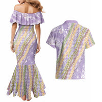 Purple Palaka Hawaii Leis Couples Matching Mermaid Dress and Hawaiian Shirt Hawaiian-plaid Elegant Tropical Vibes LT14 - Polynesian Pride