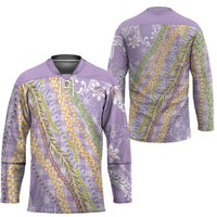 Purple Palaka Hawaii Leis Hockey Jersey Hawaiian-plaid Elegant Tropical Vibes - Polynesian Pride