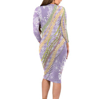 Purple Palaka Hawaii Leis Long Sleeve Bodycon Dress Hawaiian-plaid Elegant Tropical Vibes LT14 - Polynesian Pride
