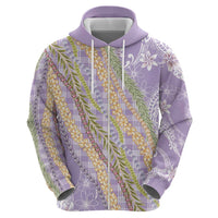 Purple Palaka Hawaii Leis Zip Hoodie Hawaiian-plaid Elegant Tropical Vibes LT14 - Polynesian Pride