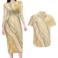 Yellow Palaka Hawaii Leis Couples Matching Long Sleeve Bodycon Dress and Hawaiian Shirt Hawaiian-plaid Elegant Tropical Vibes LT14 Yellow - Polynesian Pride