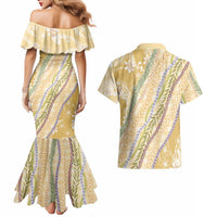 Yellow Palaka Hawaii Leis Couples Matching Mermaid Dress and Hawaiian Shirt Hawaiian-plaid Elegant Tropical Vibes LT14 - Polynesian Pride