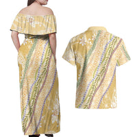 Yellow Palaka Hawaii Leis Couples Matching Off Shoulder Maxi Dress and Hawaiian Shirt Hawaiian-plaid Elegant Tropical Vibes - Polynesian Pride