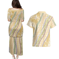 Yellow Palaka Hawaii Leis Couples Matching Puletasi and Hawaiian Shirt Hawaiian-plaid Elegant Tropical Vibes - Polynesian Pride
