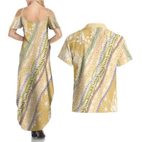 Yellow Palaka Hawaii Leis Couples Matching Summer Maxi Dress and Hawaiian Shirt Hawaiian-plaid Elegant Tropical Vibes - Polynesian Pride