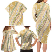 Yellow Palaka Hawaii Leis Family Matching Long Sleeve Bodycon Dress and Hawaiian Shirt Hawaiian-plaid Elegant Tropical Vibes LT14 - Polynesian Pride