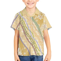 Yellow Palaka Hawaii Leis Family Matching Off The Shoulder Long Sleeve Dress and Hawaiian Shirt Hawaiian-plaid Elegant Tropical Vibes LT14 Son's Shirt Yellow - Polynesian Pride