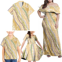 Yellow Palaka Hawaii Leis Family Matching Off Shoulder Maxi Dress and Hawaiian Shirt Hawaiian-plaid Elegant Tropical Vibes LT14 - Polynesian Pride