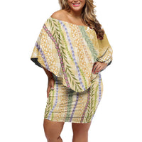 Yellow Palaka Hawaii Leis Family Matching Off Shoulder Short Dress and Hawaiian Shirt Hawaiian-plaid Elegant Tropical Vibes LT14 Mom's Dress Yellow - Polynesian Pride