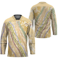 Yellow Palaka Hawaii Leis Hockey Jersey Hawaiian-plaid Elegant Tropical Vibes - Polynesian Pride
