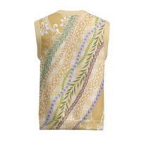 Yellow Palaka Hawaii Leis Christmas Knitted V-Neck Vest Hawaiian-plaid Elegant Tropical Vibes - Polynesian Pride