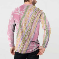 Pink Palaka Hawaii Leis Button Sweatshirt Hawaiian-plaid Elegant Tropical Vibes - Polynesian Pride