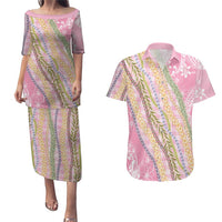 Pink Palaka Hawaii Leis Couples Matching Puletasi and Hawaiian Shirt Hawaiian-plaid Elegant Tropical Vibes - Polynesian Pride