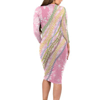 Pink Palaka Hawaii Leis Family Matching Long Sleeve Bodycon Dress and Hawaiian Shirt Hawaiian-plaid Elegant Tropical Vibes LT14 - Polynesian Pride