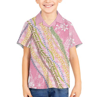 Pink Palaka Hawaii Leis Family Matching Off Shoulder Maxi Dress and Hawaiian Shirt Hawaiian-plaid Elegant Tropical Vibes LT14 Son's Shirt Pink - Polynesian Pride