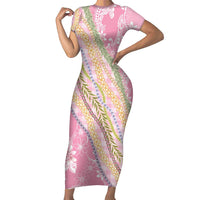 Pink Palaka Hawaii Leis Family Matching Short Sleeve Bodycon Dress and Hawaiian Shirt Hawaiian-plaid Elegant Tropical Vibes LT14 Mom's Dress Pink - Polynesian Pride
