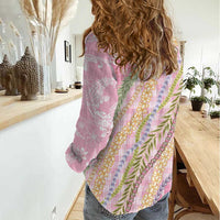 Pink Palaka Hawaii Leis Women Casual Shirt Hawaiian-plaid Elegant Tropical Vibes - Polynesian Pride