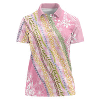 Pink Palaka Hawaii Leis Women Polo Shirt Hawaiian-plaid Elegant Tropical Vibes - Polynesian Pride