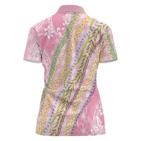 Pink Palaka Hawaii Leis Women Polo Shirt Hawaiian-plaid Elegant Tropical Vibes - Polynesian Pride