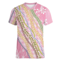 Pink Palaka Hawaii Leis Women V-Neck T-Shirt Hawaiian-plaid Elegant Tropical Vibes LT14 Female Pink - Polynesian Pride