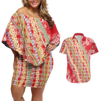 Red Palaka Hawaii Leis Couples Matching Off Shoulder Short Dress and Hawaiian Shirt Hawaiian-plaid Elegant Tropical Vibes LT14 Red - Polynesian Pride