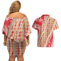 Red Palaka Hawaii Leis Couples Matching Off Shoulder Short Dress and Hawaiian Shirt Hawaiian-plaid Elegant Tropical Vibes LT14 - Polynesian Pride