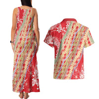 Red Palaka Hawaii Leis Couples Matching Tank Maxi Dress and Hawaiian Shirt Hawaiian-plaid Elegant Tropical Vibes - Polynesian Pride