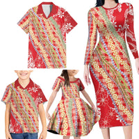Red Palaka Hawaii Leis Family Matching Long Sleeve Bodycon Dress and Hawaiian Shirt Hawaiian-plaid Elegant Tropical Vibes LT14 - Polynesian Pride